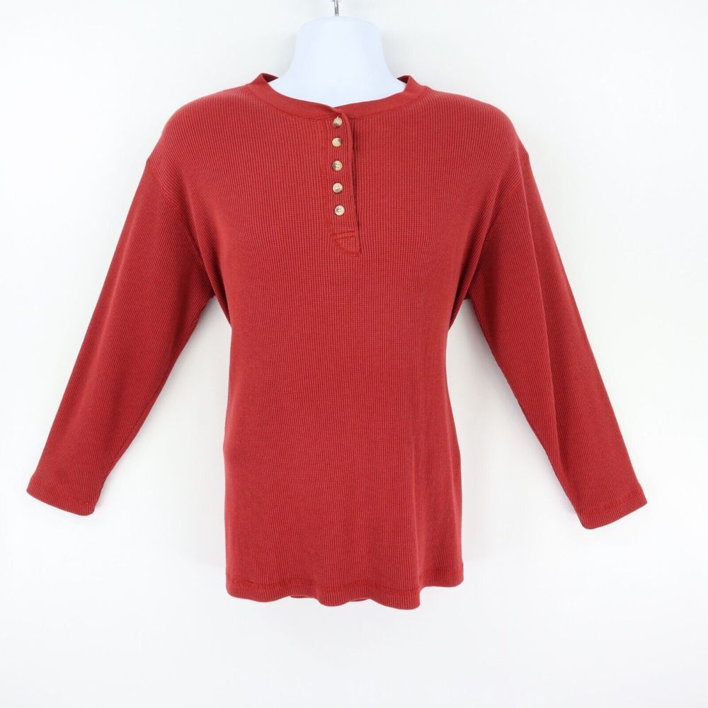 Mountain Lake 1/4 Button Long Sleeve Thermal Shirt Mens L‎ Muted Red Waffle Knit